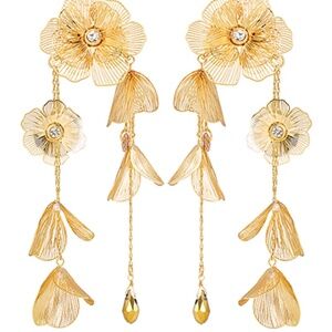 Linked Filigree Flower Long Earrings